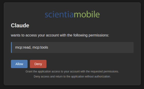 Permissions consent screen showing mcp:read and mcp:tools