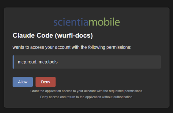 Permissions consent screen showing mcp:read and mcp:tools