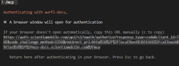 Authenticate option highlighted in the MCP server details panel