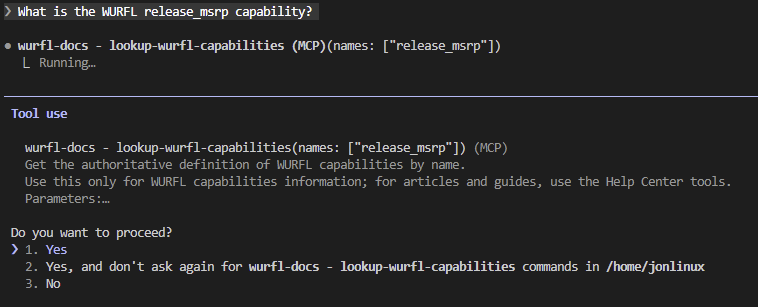 Claude Code prompt to allow WURFL Docs MCP tool usage
