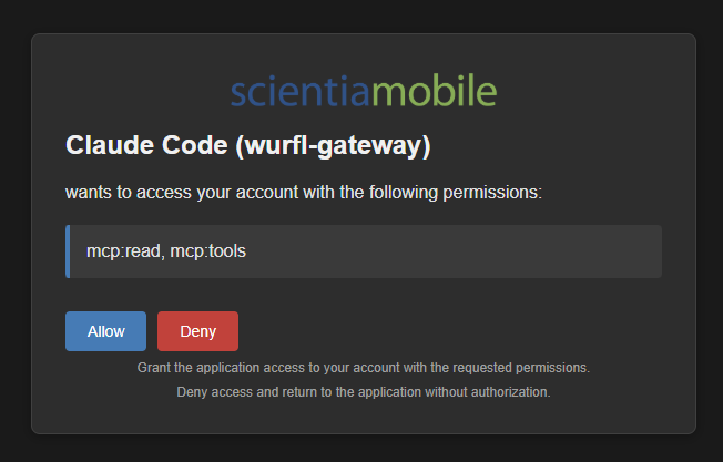 Permissions consent screen showing mcp:read and mcp:tools