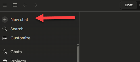 Claude Desktop home screen showing the new chat button