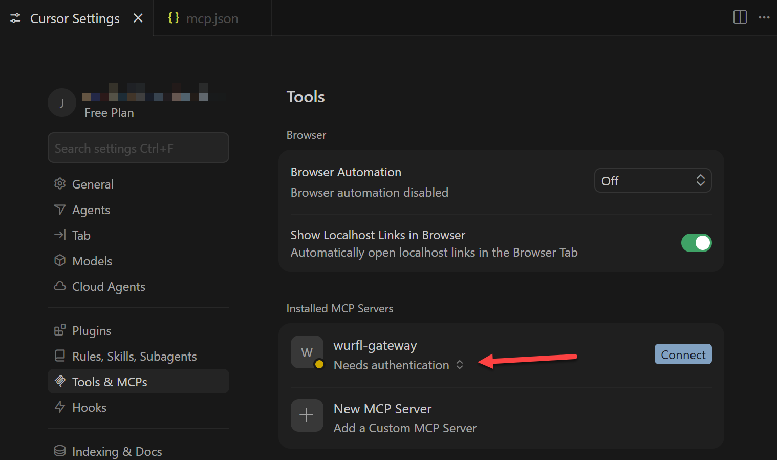 Authentication notification from Cursor after saving the configuration