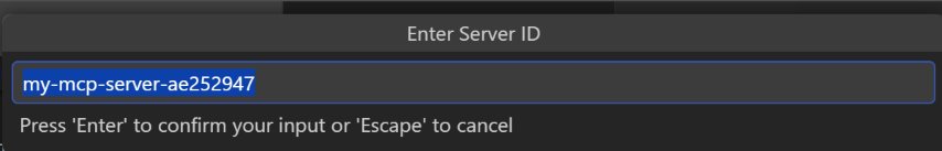 VS Code prompt for entering a descriptive ID for the server