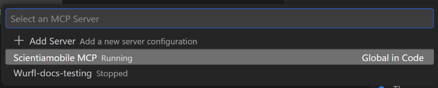 VS Code MCP: List Servers command output