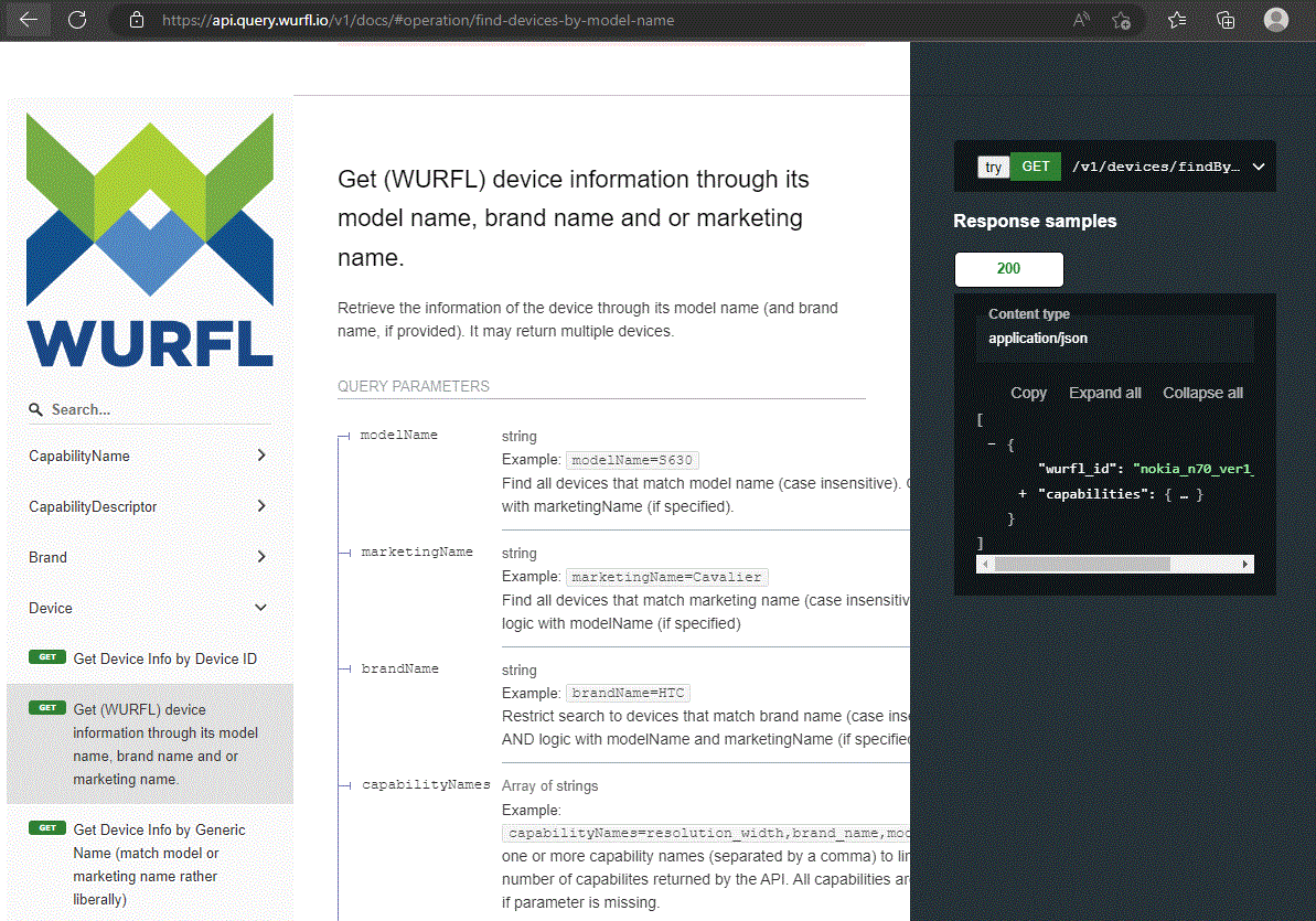 Official WURFL Query REST API